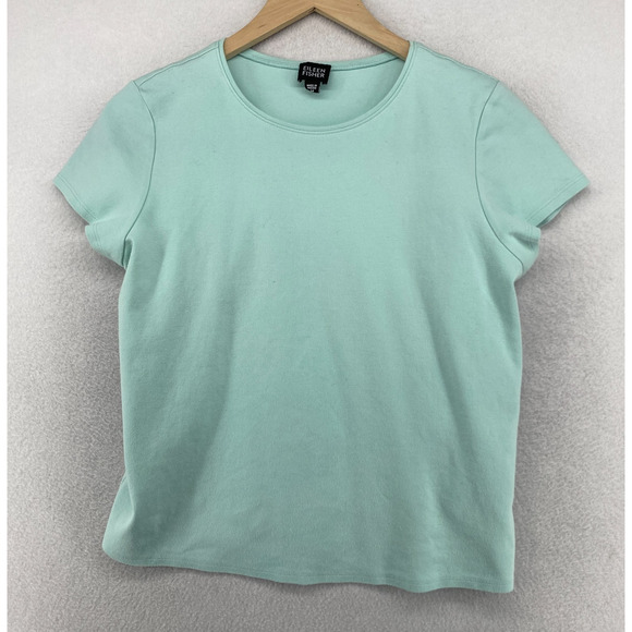 Eileen Fisher Tops - EILEEN FISHER Top M Cotton Jersey Interlock Crewneck Short Sleeve Green